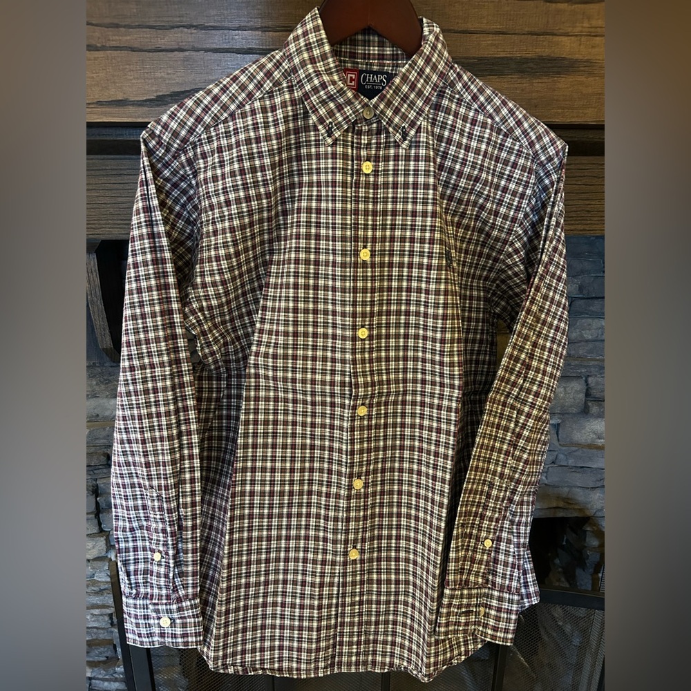 Chaps Maroon and White Checkered Button-Down Shirt